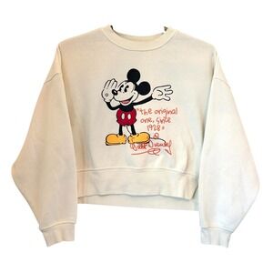 Disney 100 Primark Mickey Mouse Graphic Crop Sweatshirt‎ Cream Women's Medium